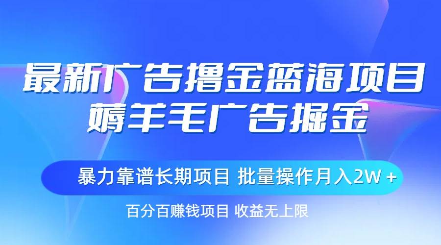 图片[1]-最新广告撸金蓝海项目，薅羊毛广告掘金 长期项目 批量操作月入2W＋-最新项目