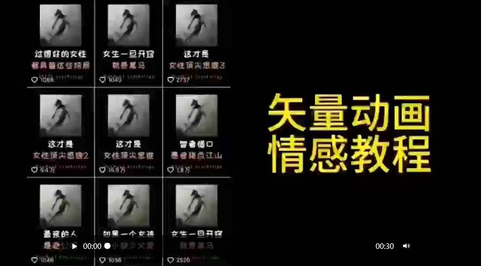 矢量动画情感教程：高点赞涨粉，适合情感、思维、创业教育等赛道-易创网