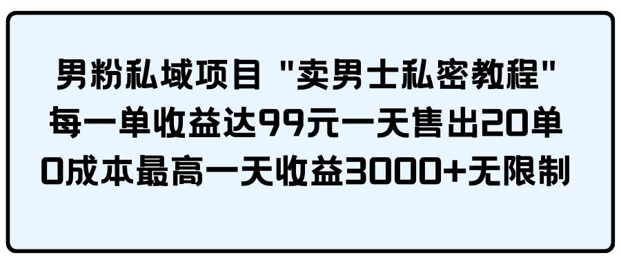 男粉私域项目 卖男士私密教程 每一单收益达99元一天售出20单-易创网