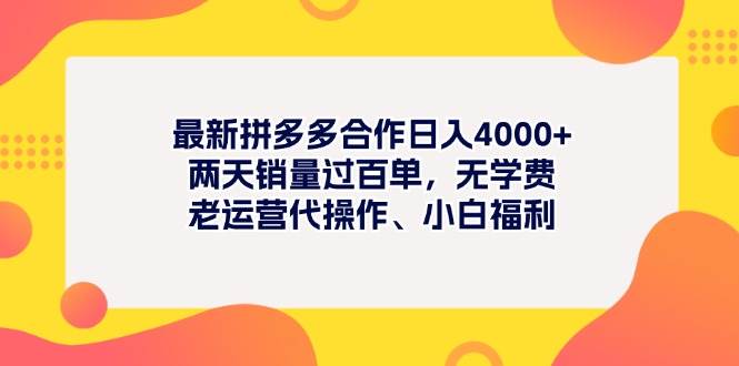 最新拼多多项目日入4000+两天销量过百单，无学费、老运营代操作、小白福利-易创网