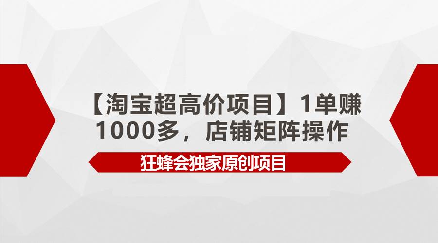 【淘宝超高价项目】1单赚1000多，店铺矩阵操作-易创网