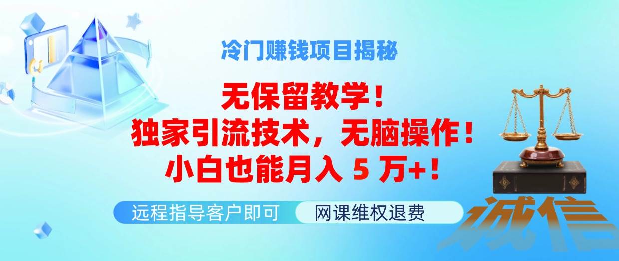 冷门赚钱项目无保留教学！独家引流技术，无脑操作！小白也能月入5万+！-易创网