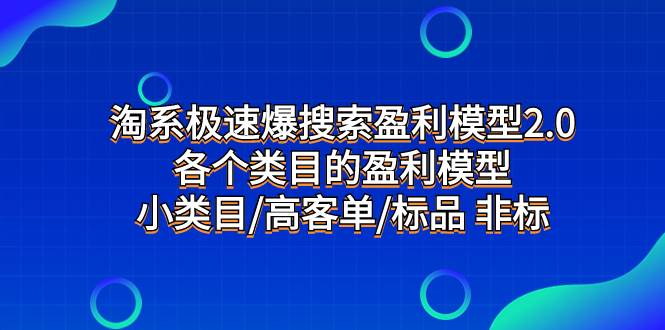 淘系极速爆搜索盈利模型2.0，各个类目的盈利模型，小类目/高客单/标品 非标-易创网