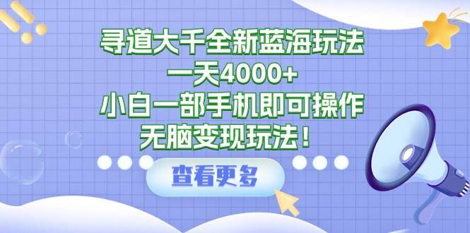 寻道大千全新蓝海玩法，一天4000+，小白一部手机即可操作，无脑变现玩法！-易创网