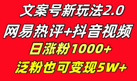 文案号新玩法 网易热评+抖音文案 一天涨粉1000+ 多种变现模式 泛粉也可变现-易创网