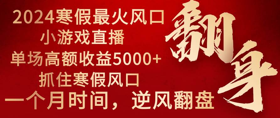 2024年最火寒假风口项目 小游戏直播 单场收益5000+抓住风口 一个月直接提车-易创网