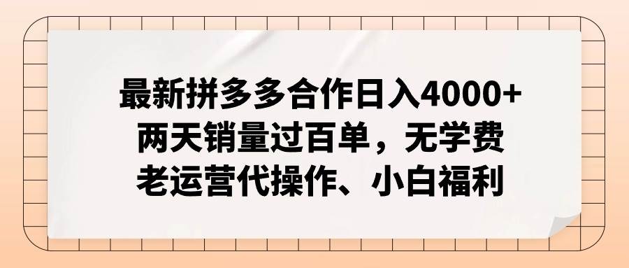 图片[1]-最新拼多多合作日入4000+两天销量过百单，无学费、老运营代操作、小白福利-易创网