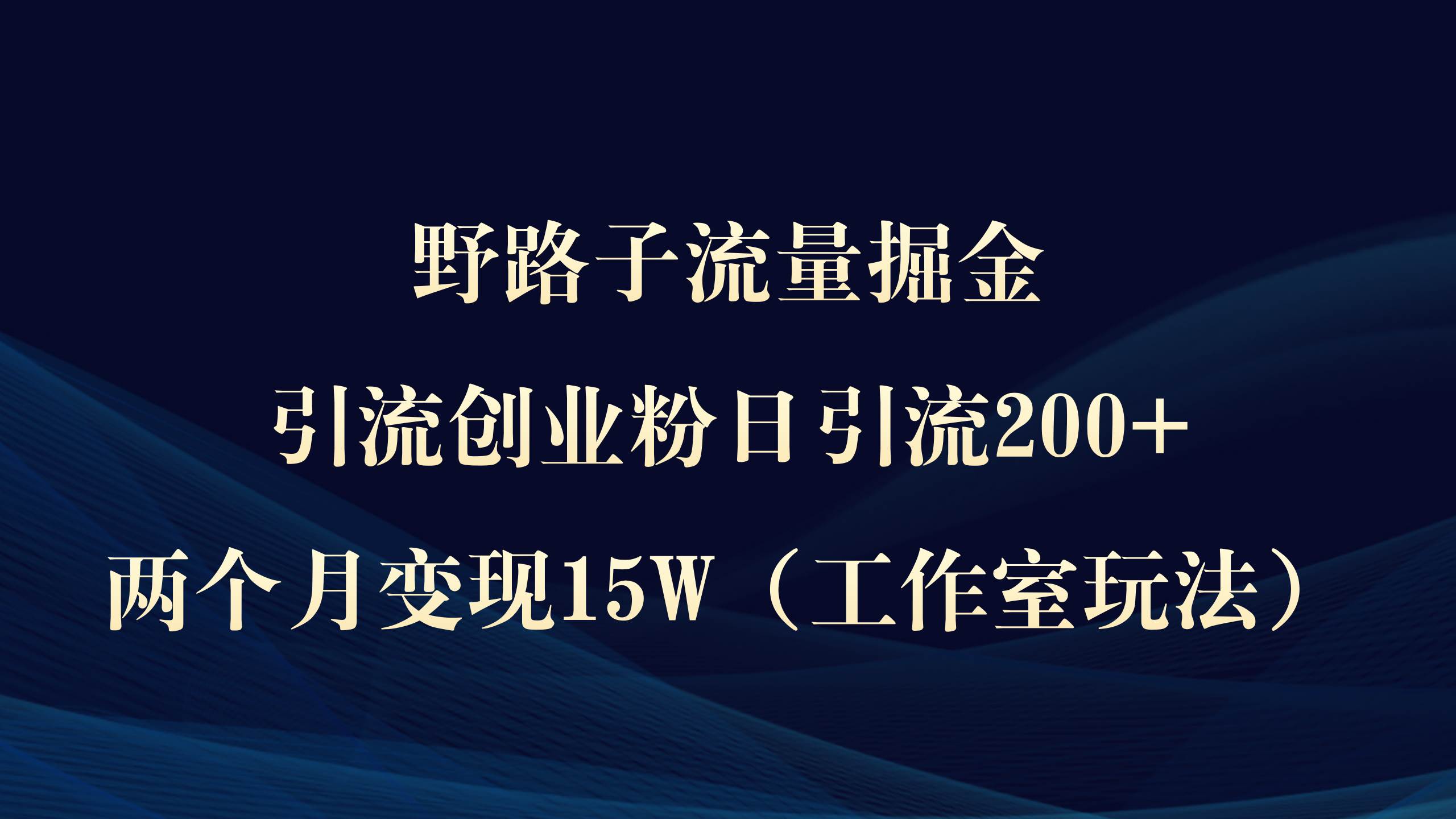 图片[1]-野路子流量掘金，引流创业粉日引流200+，两个月变现15W（工作室玩法））-易创网