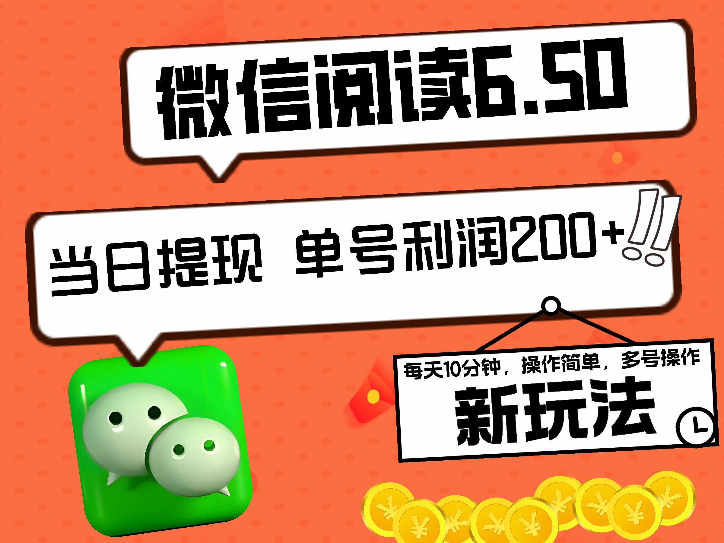 2024最新微信阅读6.50新玩法，5-10分钟 日利润200+，0成本当日提现，可矩阵多号操作-最新项目