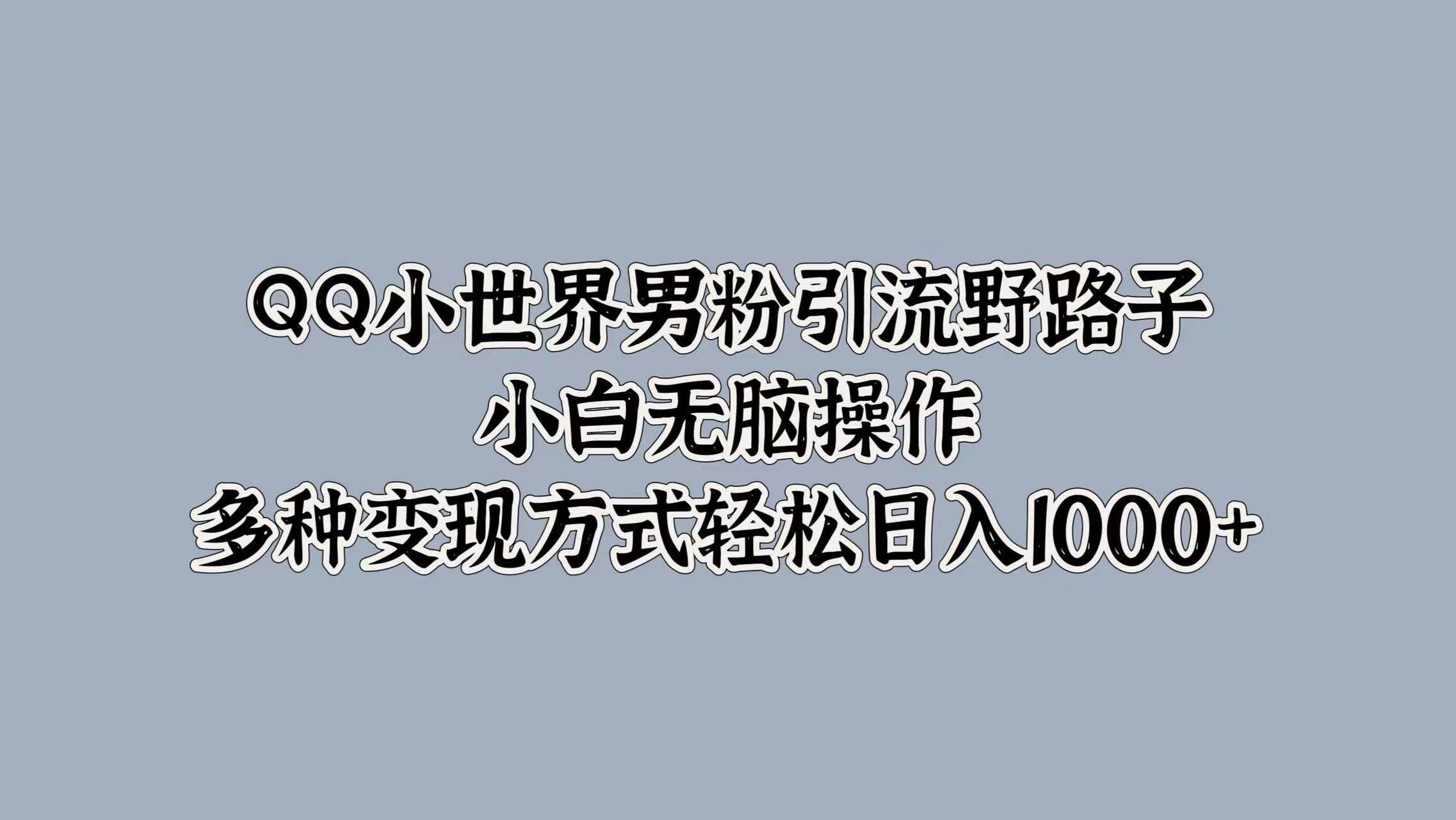 QQ小世界男粉引流野路子，小白无脑操作，多种变现方式轻松日入1000+-最新项目