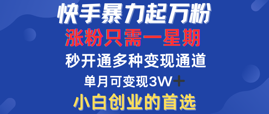 快手暴力起万粉，涨粉只需一星期！多种变现模式-最新项目