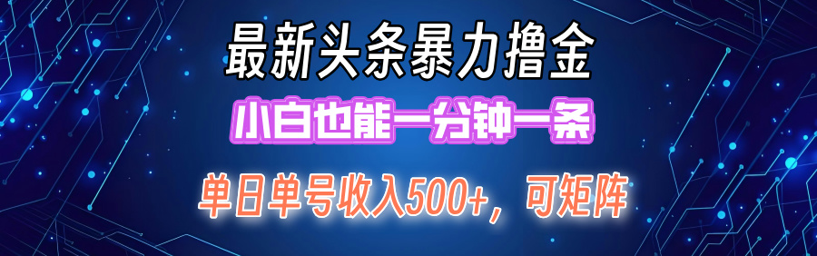 最新头条撸金，小白也能一分钟一条-最新项目