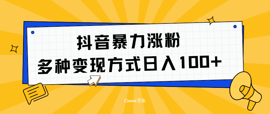 抖音暴力涨粉：多方式变现 日入100+-最新项目