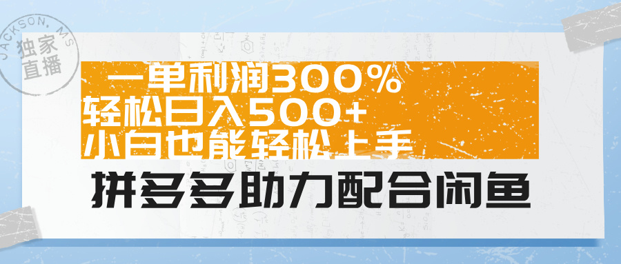 拼多多助力配合闲鱼 一单利润300% 轻松日入500+ 小白也能轻松上手！-最新项目