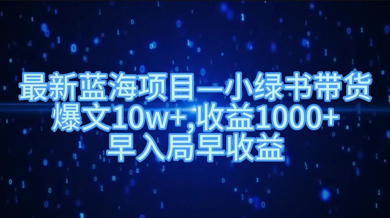 最新蓝海项目小绿书带货，爆文10w＋，收益1000＋，早入局早获益！！-最新项目