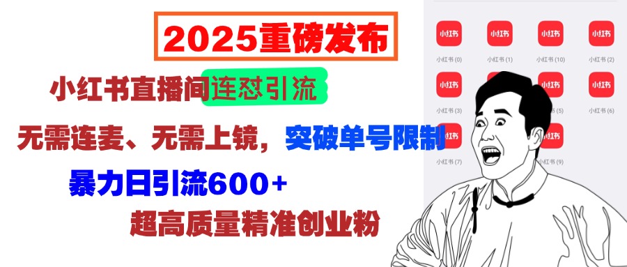 2025重磅发布：小红书直播间连怼引流，无需连麦、无需上镜，突破单号限制，暴力日引流600+超高质量精准创业粉-起创副业网